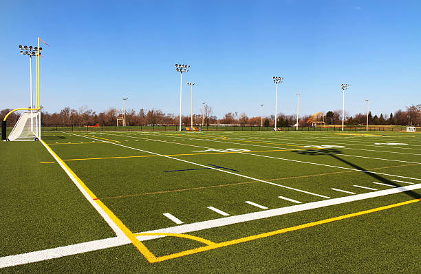 istock Football field turf and markings 185252438