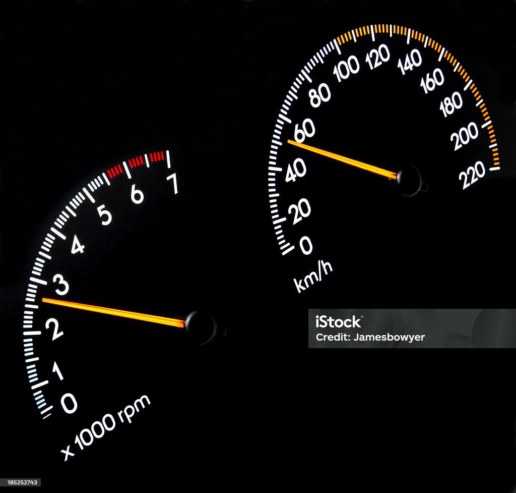 Speedometer 50 kmh & Tachometer Speedometer displaying 50 kmh & Tachometer displaying 2750 RPMFor more Speedometer & Dashboard images please visit the lightbox below Black Background Stock Photo
