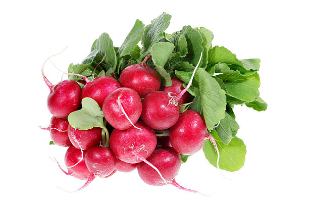 istock bunch of radishes isolated on white 185253033