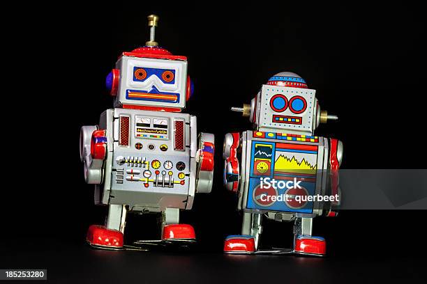 Zwei Retrotin Roboter Stockfoto und mehr Bilder von Roboter - Roboter, Spielzeug, 1950-1959