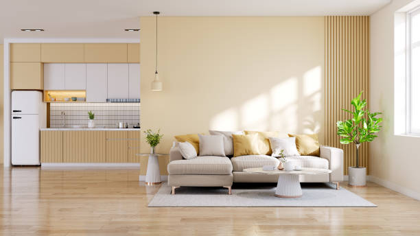 istock Modern rich gold kitchen and minimalist living interior design .3d rendering 1852534220