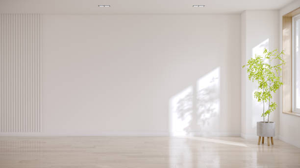 istock Modern minimalist interior ,emptyr ooom ,wood floor, Light Cream wall mockup,3d rendering 1852535261