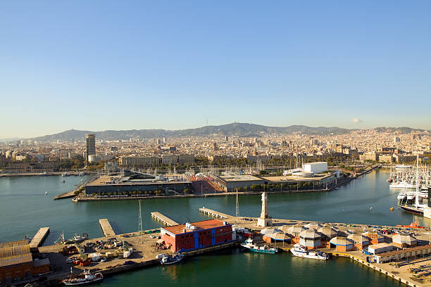 istock Aerial view of harbor and Barcelona 185254279
