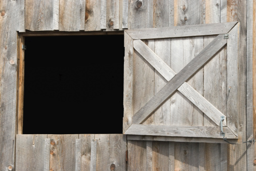 Barn Dutch Door Open to Black, Weathered Wood, Design Element