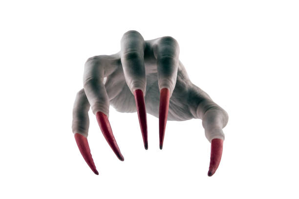 istock Creepy monster hand with red claws isolated on white background with clipping path 1852545363