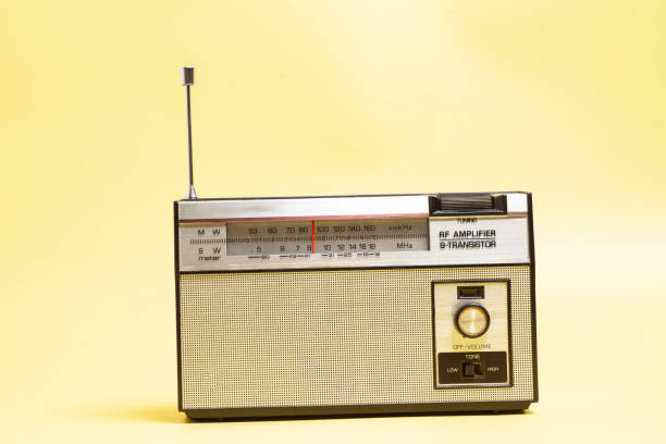 istock Vintage transistor radio on a yellow background 1852548528