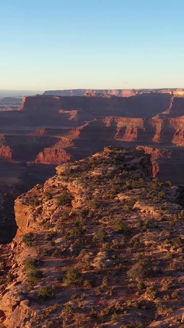 Dead Horse Point State Park at Sunrise. Utah, USA. Aerial View.. Vertical Video