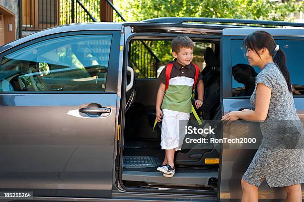 Mother And Son At Minivan Stock Photo - Download Image Now - Car, Mini Van, Car Door