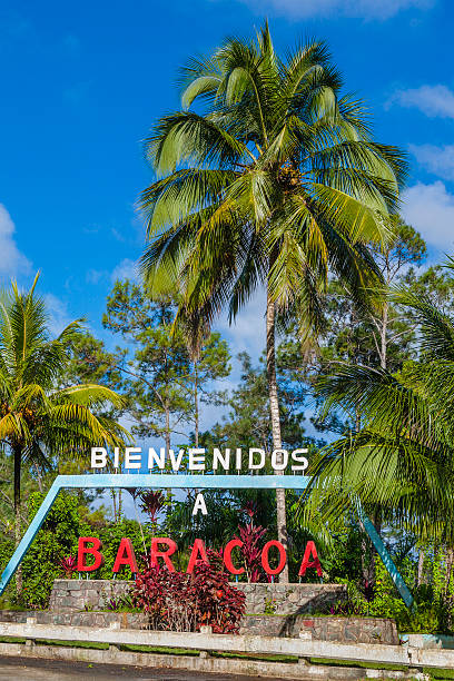 Welcome to Baracoa, Cuba Welcome sign to those arriving in Baracoa, a small and charming town of northeastern Cuba. Canon EOS 5D baracoa stock pictures, royalty-free photos & images