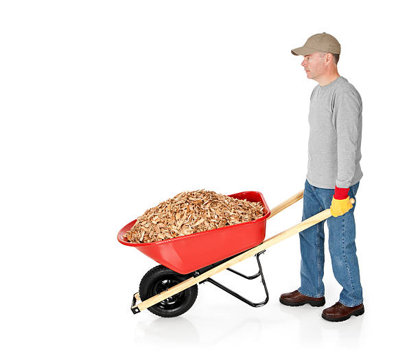 istock Man Moving a Wheelbarrow Full of Mulch 185255820