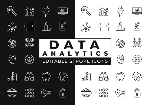 Set of icons: Data, Analytics, Storage, Cloud, Algorithm