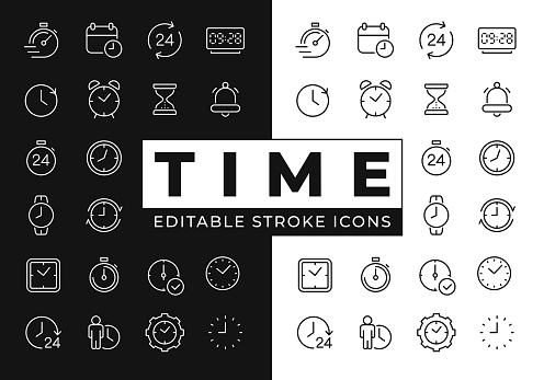 Set of icons: Clock, Time, Stopwatch, Timer