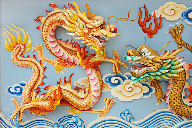 istock Dragon Fighting Sculpture at Chinese Temple 185256357