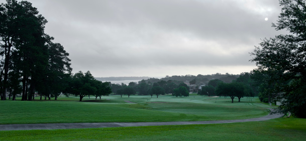 View of a Texas golf course covered with dew