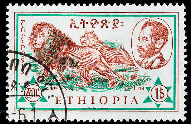 etiópia lion selo postal - haile selassie - fotografias e filmes do acervo