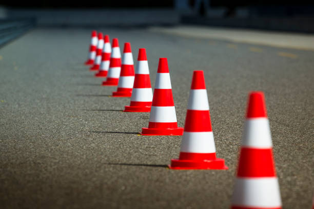 Automobile speed driving test track Race way obstacle course with pylons driving test photos stock pictures, royalty-free photos & images
