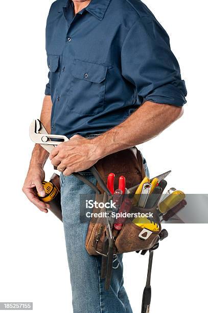 Handyman With Tool Belt Stock Photo - Download Image Now - Craftsperson, Blue-collar Worker, Cut Out