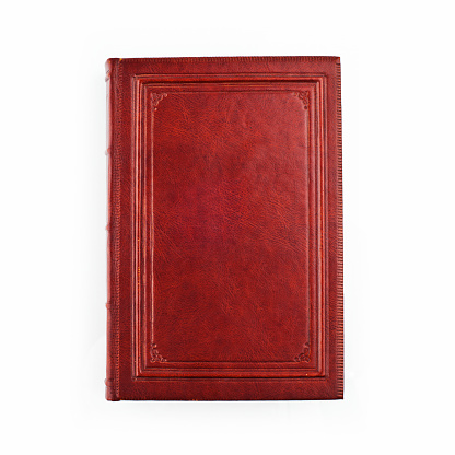 Old brown leather book cover on  the white background.