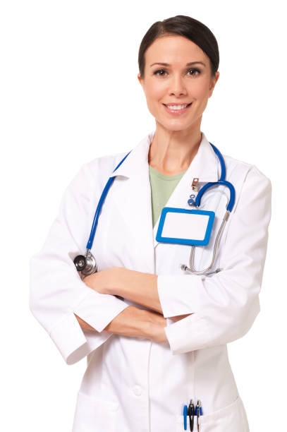 médico enfermeira com braços cruzados isolado em fundo branco - ishealth2012 health care industry medicine imagens e fotografias de stock