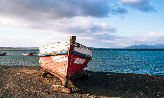 Red Boat in Puerto Natales Patagonia