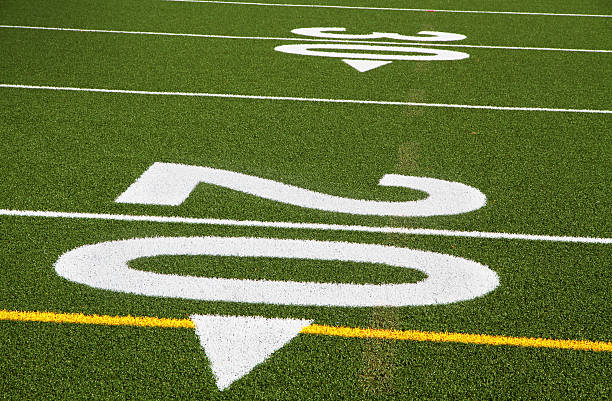 istock Football field turf and 20 yard line 185257714