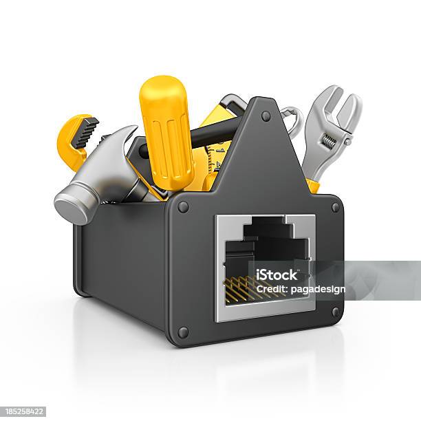 Online Tools Stock Photo - Download Image Now - Adjustable Wrench, Box - Container, Claw Hammer