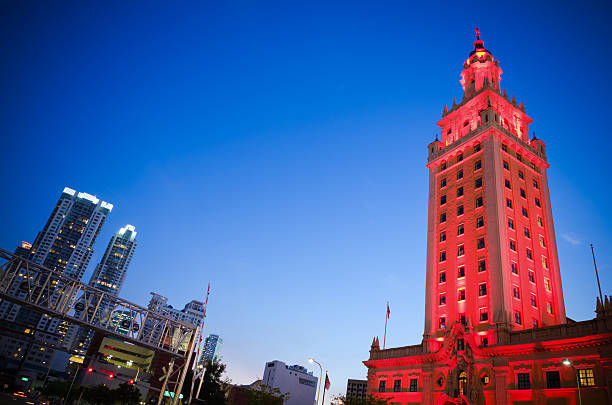 Freedom Tower in downtown Miami, FL at night
