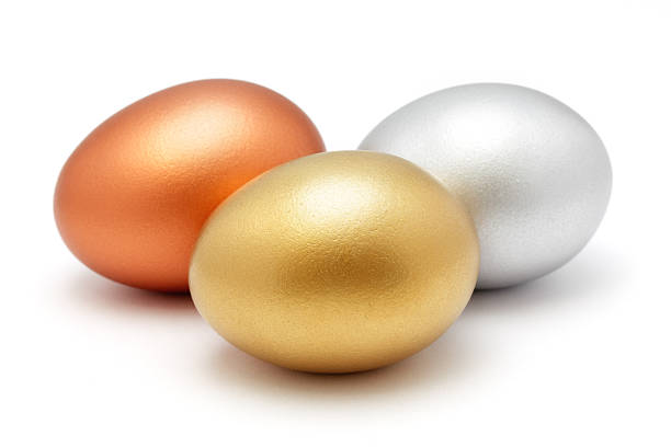 골든 실버, 브론즈 에그스 - wealth eggs animal egg easter egg 뉴스 사진 이미지