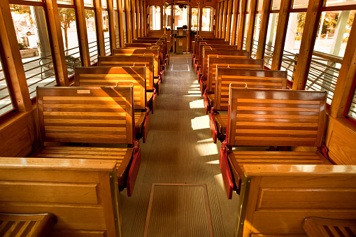 Inside an old fashioned cable car trolley transportation network