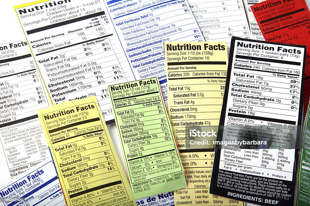 Etiqueta Nutricional dar informações sobre opções de boa comida. - Foto de stock de Etiqueta Nutricional royalty-free