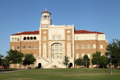Lubbock, Texas, USA – March 20, 2024:  Exterior of the English-Humanities Building on the Texas Tech University campus