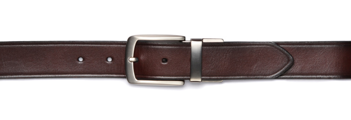 A brown leather belt isolated on a white background.