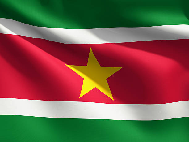 Primer plano de bandera de Surinam - foto de stock