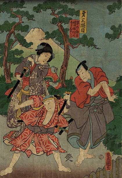 istock Traditional Japanese Woodblock print of Actors 185263655