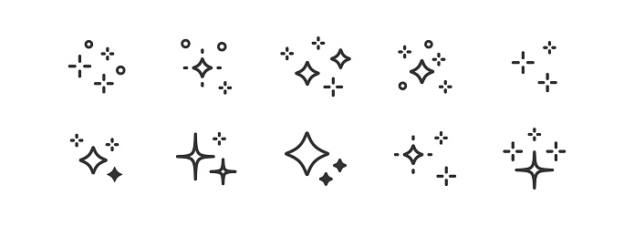 Star sparkles icon set, twinkling stars, clean, shine, shining burst, magic, artificial intelligence symbol. modern simple vector set.