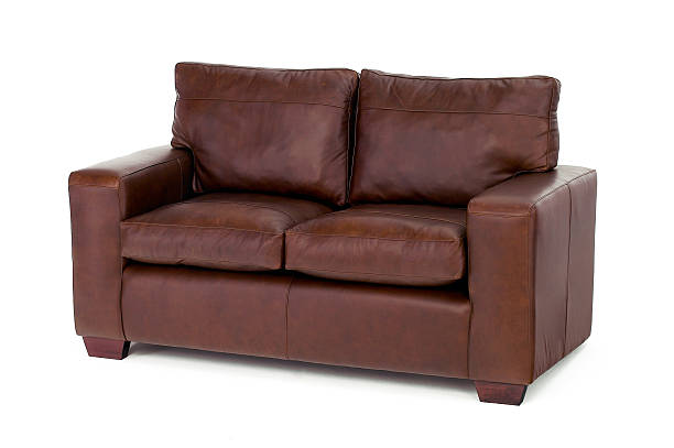 brown settee isolado a branco - armchair sofa leather brown imagens e fotografias de stock