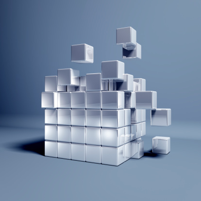Data cube, abstract cubic structure. Symbol of technology, research and digital architecture