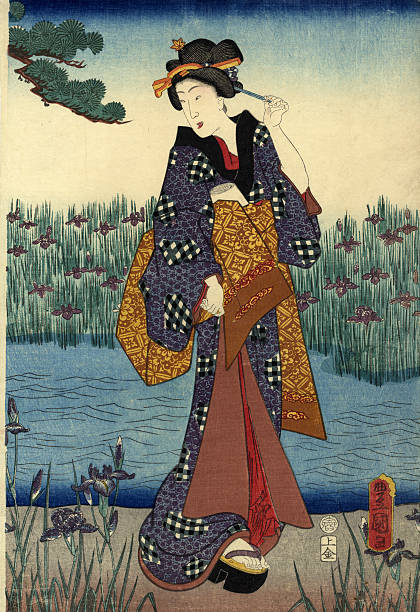 istock Traditional Japanese Woodblock female by pond 185266353
