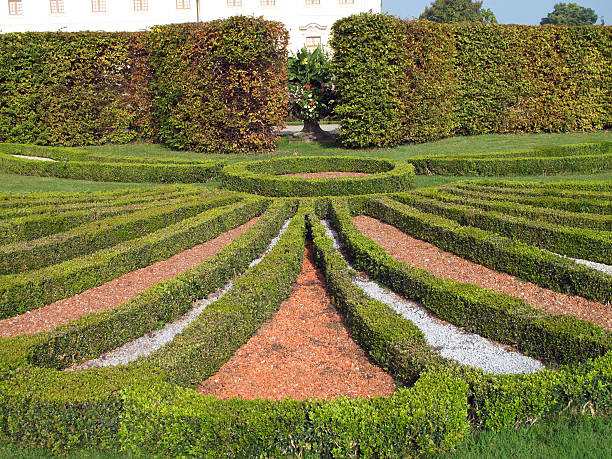 istock Garden design with boxwood hedges. 185266861