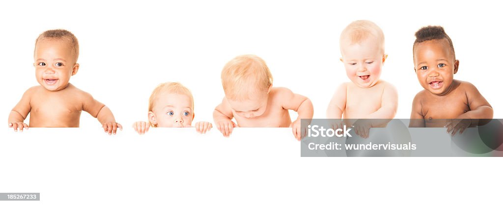 Baby Banner Cute babies having fun together. Looking down at your advertisement. Please checkout our other baby images which are totally interchangeable with these babies: Baby - Human Age Stock Photo