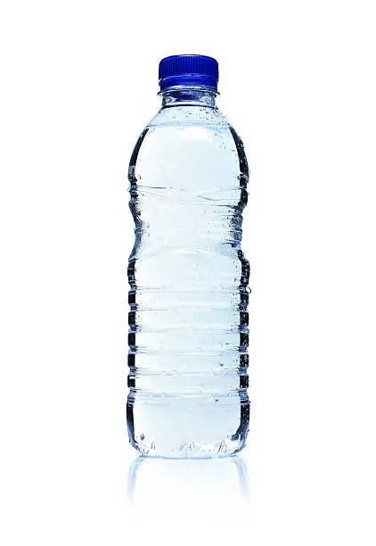 Backlit plastic water bottle isolated on white.