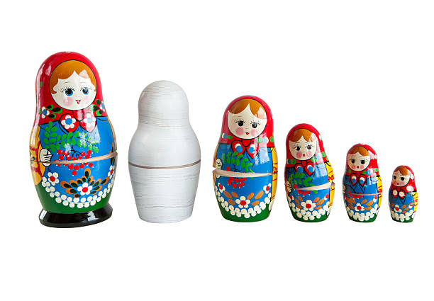 Nesting doll Matryoshka "Six nesting dolls Matryoshka, with one different from the others. Isolated on white background, with clipping path for every doll." martoschka stock pictures, royalty-free photos & images