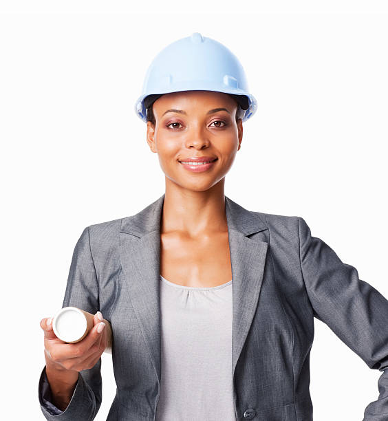 istock Businesswoman Holding Blueprint - Isolated 185268113