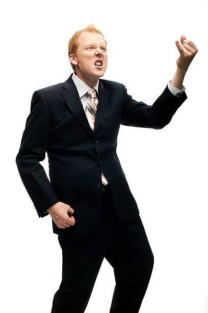 Funny Businessman plays air guitar on White Guitar hero air guitar stock pictures, royalty-free photos & images
