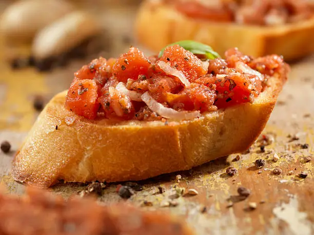 Bruschetta on Toasted Baguettes with all It's Ingredients-Photographed on Hasselblad H3D2-39mb Camera