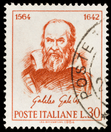 1964 Italy postage stamp with an illustration of scientist Galileo Galilei.