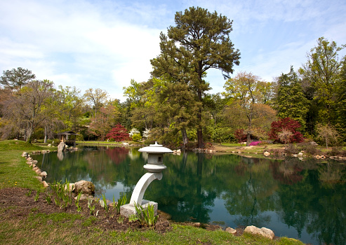 Japanese garden. Horizontal.-For more bodies of water images, click here.  OCEAN LAKE RIVER and SHORE