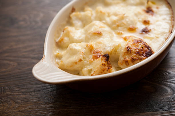 Bowl of freshly baked Cauliflower cheese.
