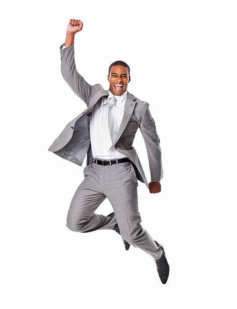 Cheerful Businessman Jumping - Isolated