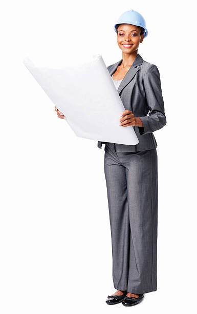 istock Young Woman Holding Blueprint - Isolated 185269388